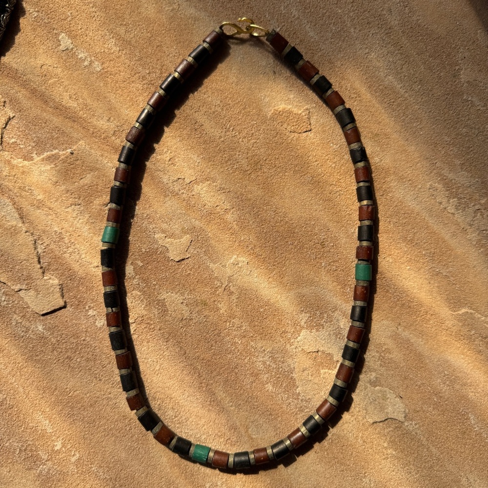 Vintage African Heishi Tribal Bone & Horn Bead Necklace 24”